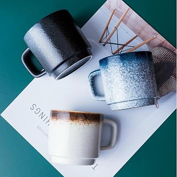Ceramic Mug Cups, Coffee Handled Water Breakfast Milk Juice Tea Cups-blue-300ml
