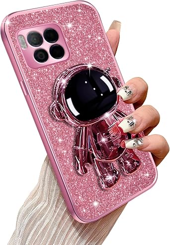 Phone Case for T-Mobile Revvl 7 Pro with Astronaut Kickstand & Lanyard Soft TPU Bling Shockproof Protection Cover for T-Mobile Revvl 7 Pro Case, Rose Gold