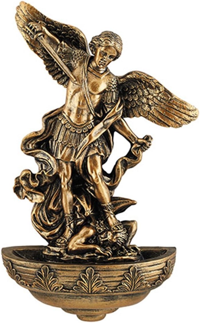 Saint Michael The Archangel Resin Holy Water Font, 9 Inch