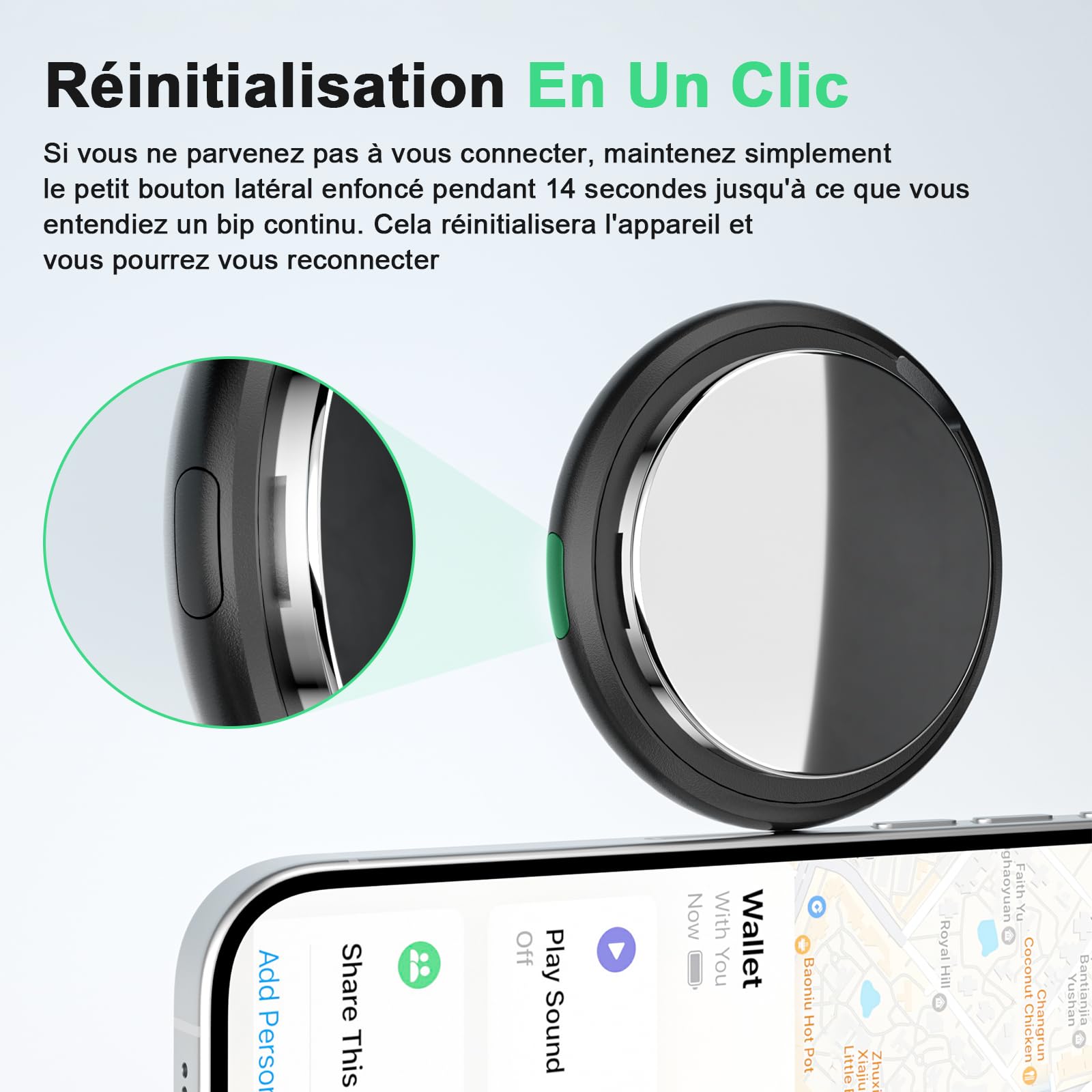 Air Tracker Tag Traceur Fonctionne avec l’app Localiser Apple (iOS Uniquement) Comprend Batterie de Secours, Localisateur d'objets Bluetooth pour Clés, Portefeuille, Bagages (Noir, Lot de 4)