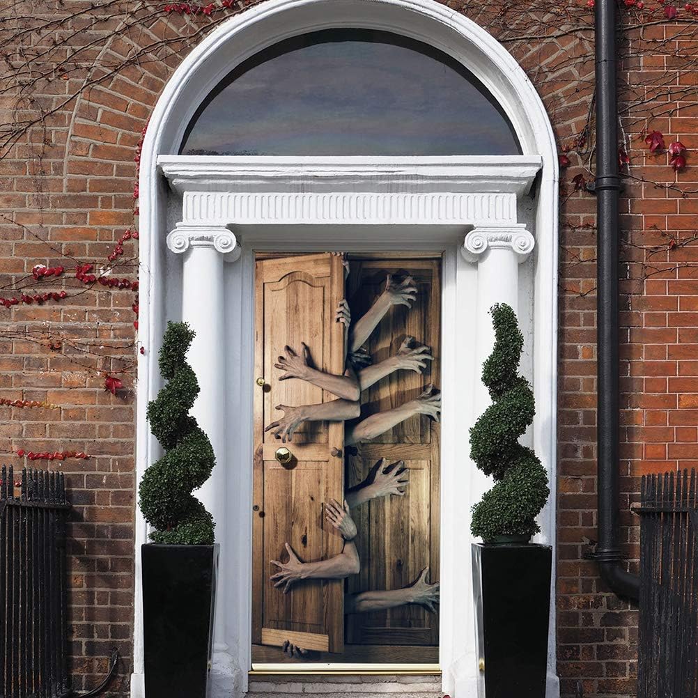 Halloween Trick or Treat Door Stickers, Scary 3D Creative Wall Decal Stickers Window Door Sticker Haunted Houses Props Decorations Halloween Party Decors Made in China