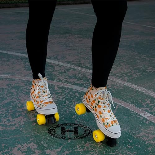 Miniatura 5 de HASERD Patines para mujer con bolsas, patines de lona ajustables de doble fila para niñas, diseño temático de fresa y piña, estilo de tenis de lona