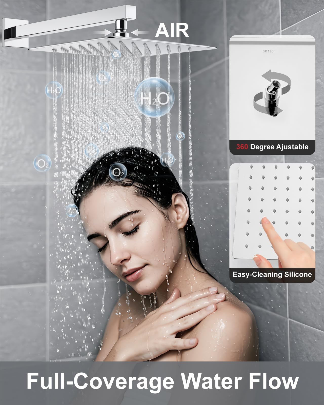 Systemy prysznicowe Bateria wannowa i prysznicowa Combo Polish Chrome 25 cm montaż ścienny deszczownica głowica prysznicowa z prysznicem ręcznym 2 w 1 i wylewką do wanny wodospadowej gruboziarnisty