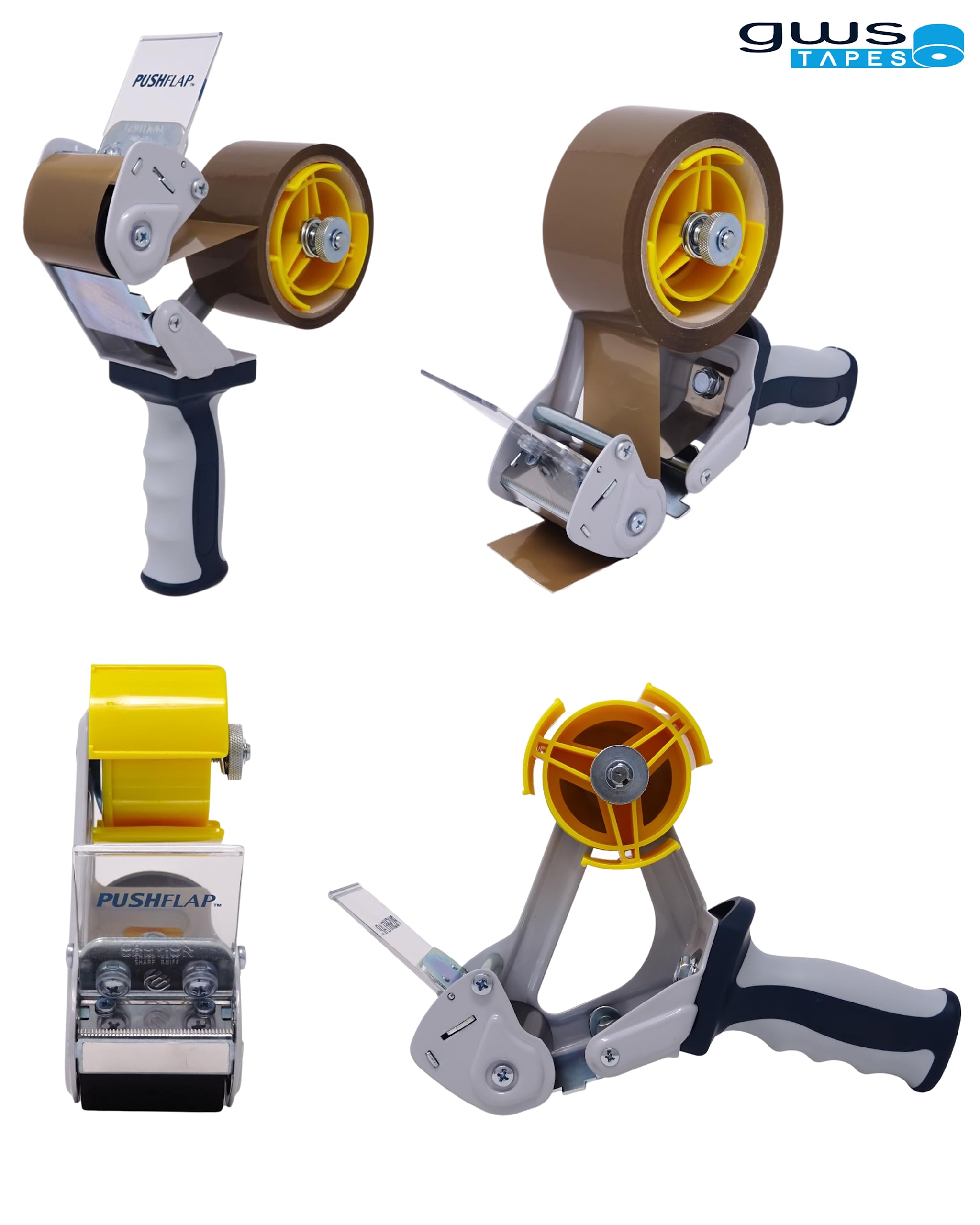 24 Stück gws Packband Handabroller, hochwertiger Paketbandroller, stabiler Metallrahmen inkl Sicherheitsklinge und gummiertem Griff, für Rollen bis 66m x 50mm