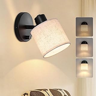 Lightess Dimmable Indoor Wall Light with Switch, Industrial Wall Lamp Vintage Indoor Light Fixtures 40w Max, Modern Linen Shade for Bedroom Living Room, E27 Socket
