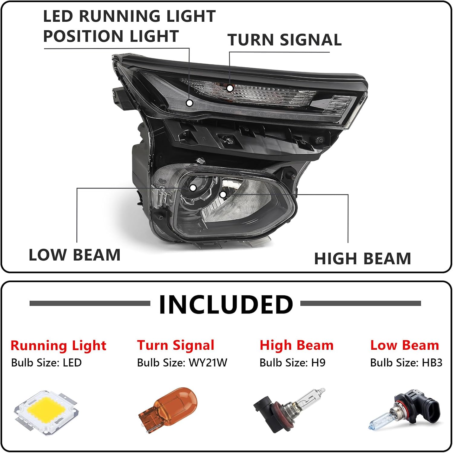 Huray Right Headlight Assembly Fit for Chevy Trailblazer 2021-2023 [Only for Halogen Type] RH Projector Headlamp w/LED DRL Head Light Replacement for GM2503520 Passenger Side