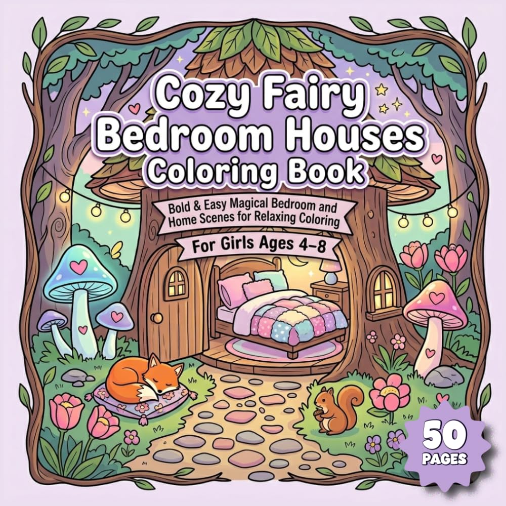 Cozy Fairy Bedroom Houses Coloring Book for Girls Ages 4–8: Bold and Easy Magical Bedroom and Cozy Home Scenes for Relaxing Coloring Fun