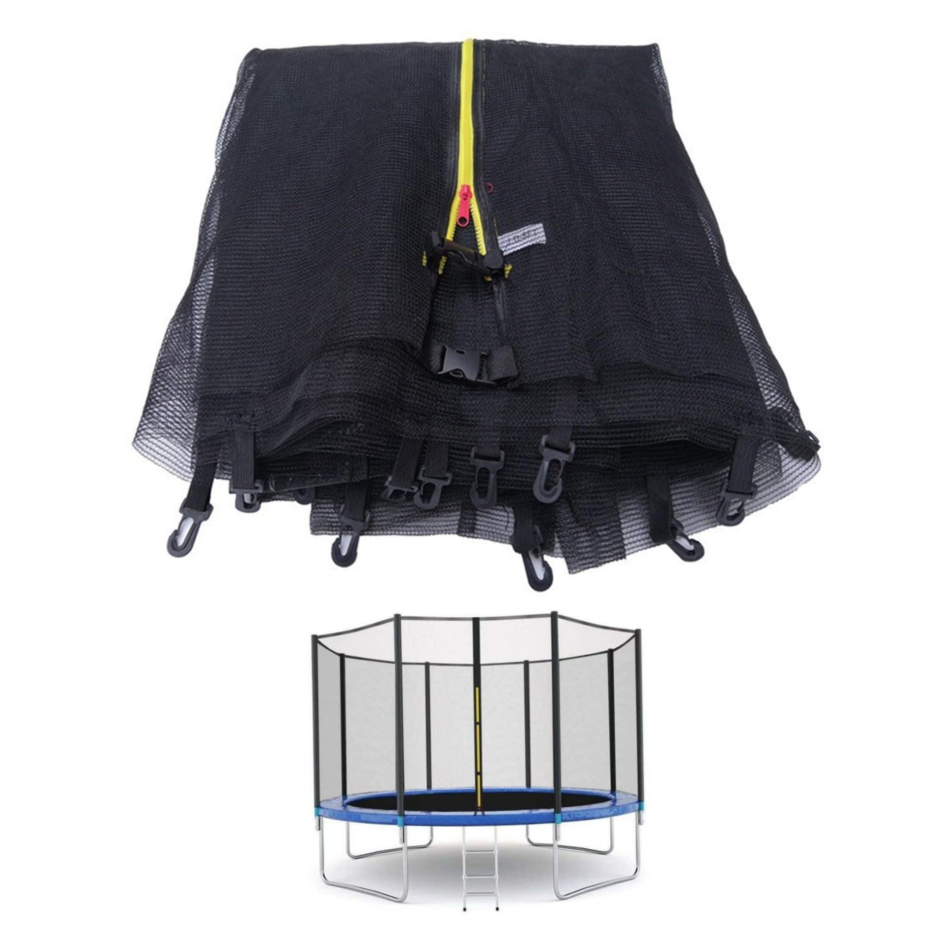 Uniwersalna siatka bezpieczeństwa do skakania na zewnątrz do trampolin 2,4 m/3,0 m/3,7 m - oddychająca, składana, wytrzymała obudowa ochronna - tylko siatka