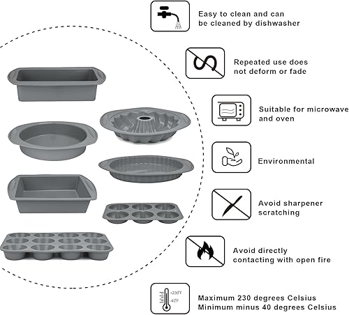 Miniatura 2 de Moldes de silicona antiadherente 9 en 1 para hornear pasteles Bundt, bandeja para galletas, moldes, bandeja resistente al calor, kit de herramientas