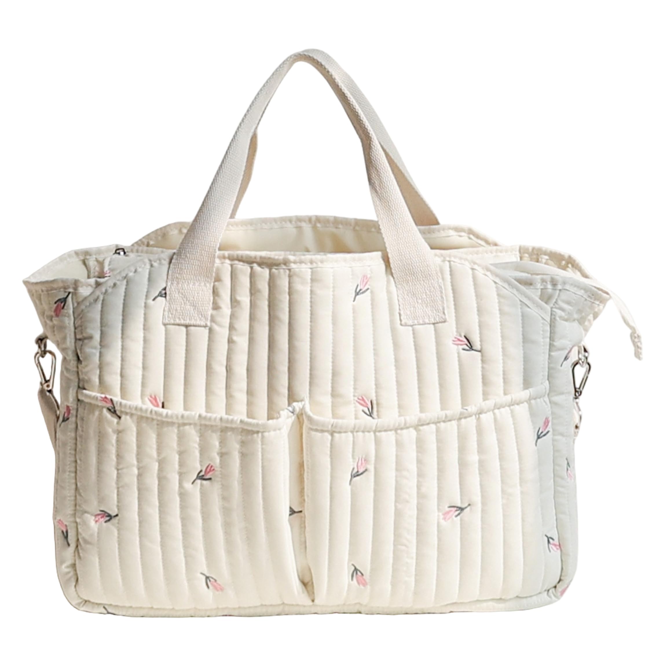 Gesteppte Babytasche, große Wickeltasche für unterwegs, vielseitige Schultertasche, 42 x 28 x 16 cm