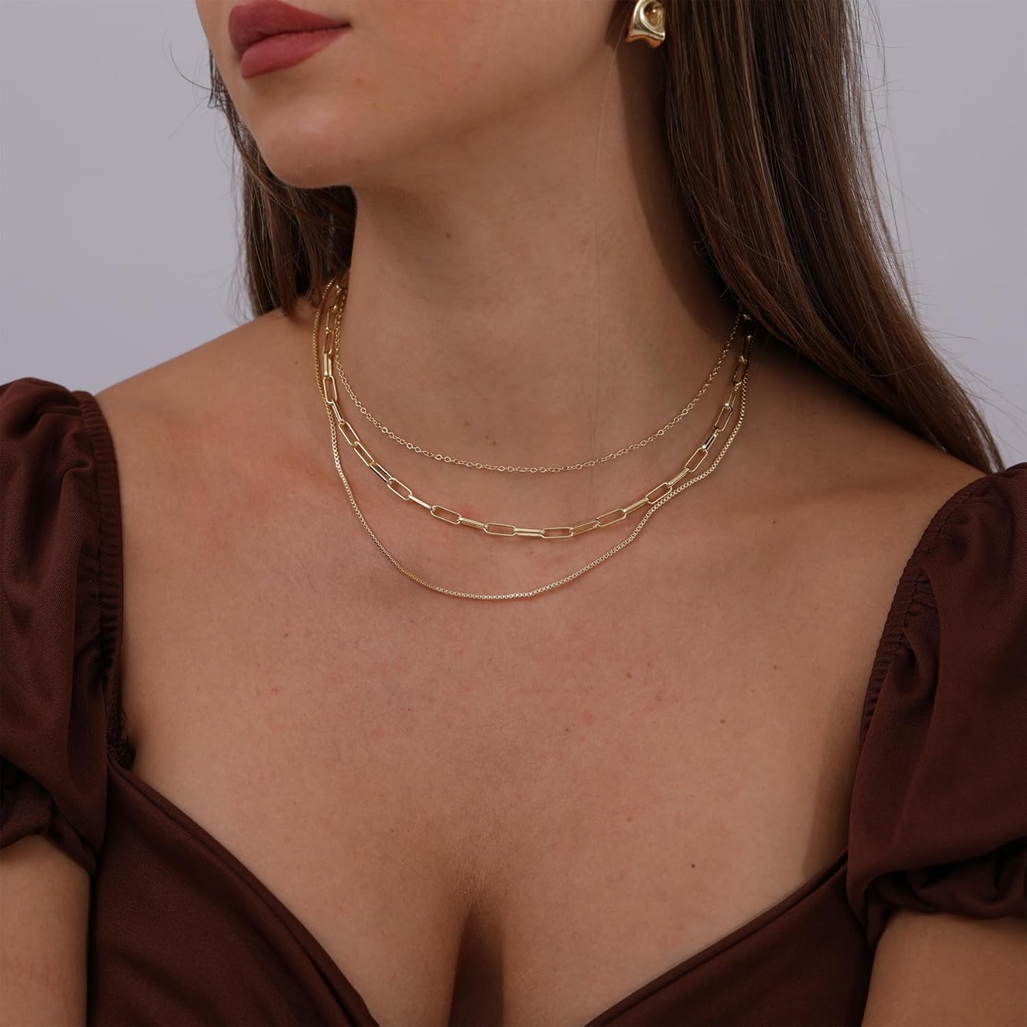 Dainty Layered Necklaces for Women Trendy Layered Gold Necklace Paperclip Box Chain Layered Necklace Set Jewelry Gifts for Women - Image 4