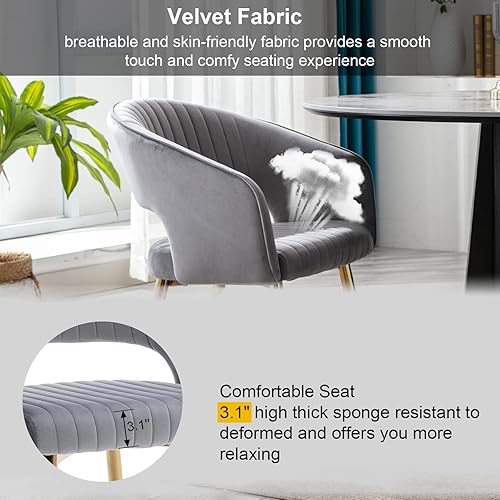 Miniatura 4 de Guyou Sillas de comedor modernas de terciopelo gris, sillas con reposabrazos tapizadas, respaldo hueco con cojín acolchado para sala de estar, silla