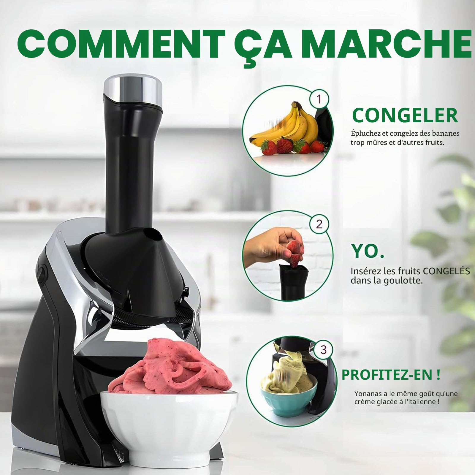 Sorbetière électrique pour desserts glacés faits maison, glaces à l'italienne, sorbets et yaourts glacés, facile à utiliser et friandises saines pour toute la famille
