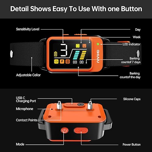 Miniatura 4 de Collar antiladridos para perro, collar inteligente recargable, collar de entrenamiento antiladridos con sensibilidad ajustable, vibración de pitido,