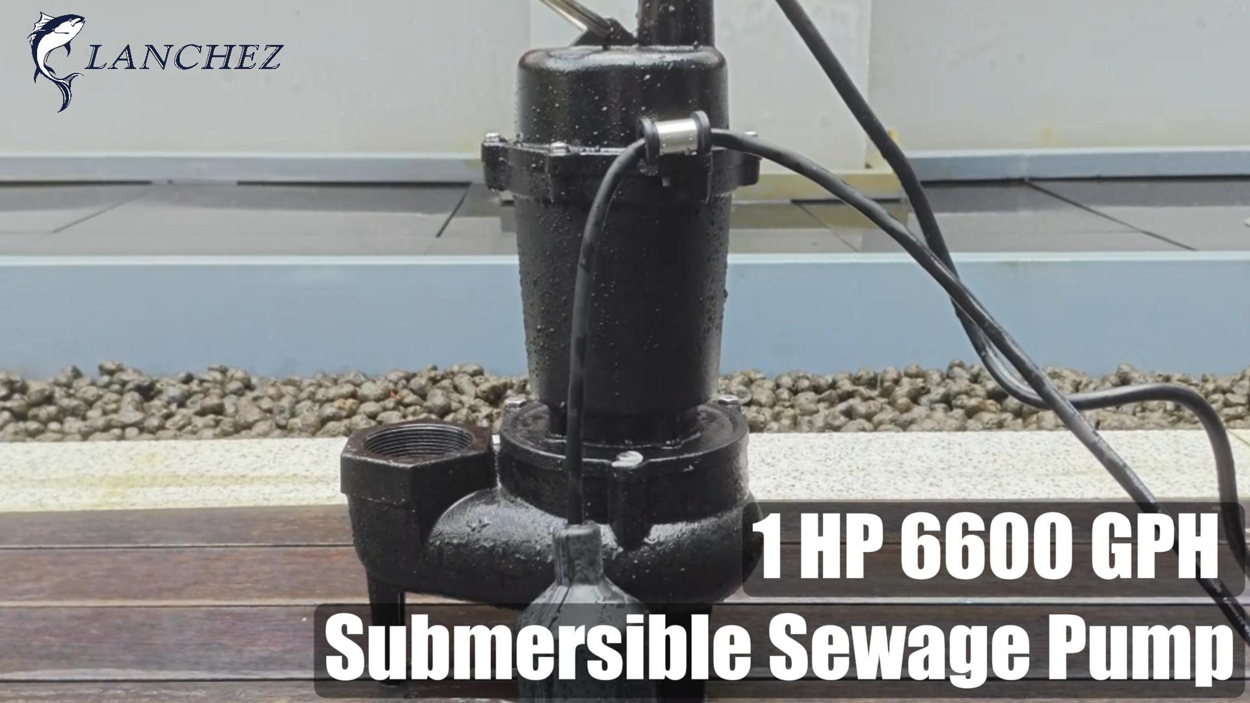 LANCHEZ 1HP 6600 GPH Submersible Sewage Pump, Heavy Duty Cast Iron