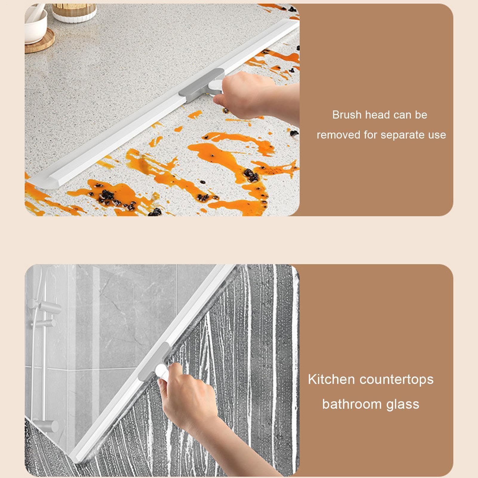 Escoba de silicona – Limpiador de suelo telescópico, rascador de agua para | múltiples superficies, cabezal ajustable de 180 ° para baño, ducha, ventana de , fregona con hoja de goma, barredora