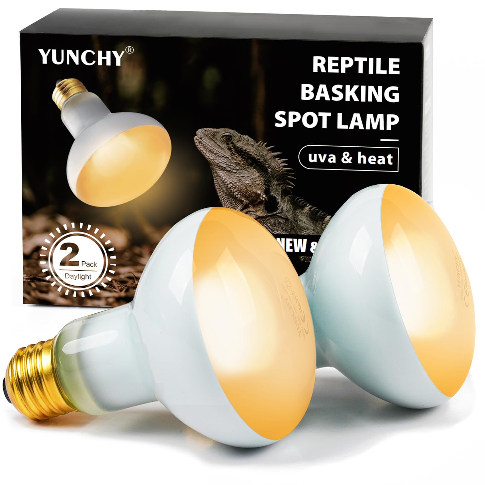 Lámpara de calor para reptiles, 100 W, bombillas de lámpara de calor para reptiles, paquete de 2, anfibios, luz solar UVA para reptiles, dragón barbudo, lagarto, tortuga, pollo