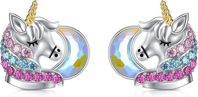 AOBOCO Sterling Silver Unicorn Stud Earrings, Unicorn Gifts for Girls Daughter Granddaughter