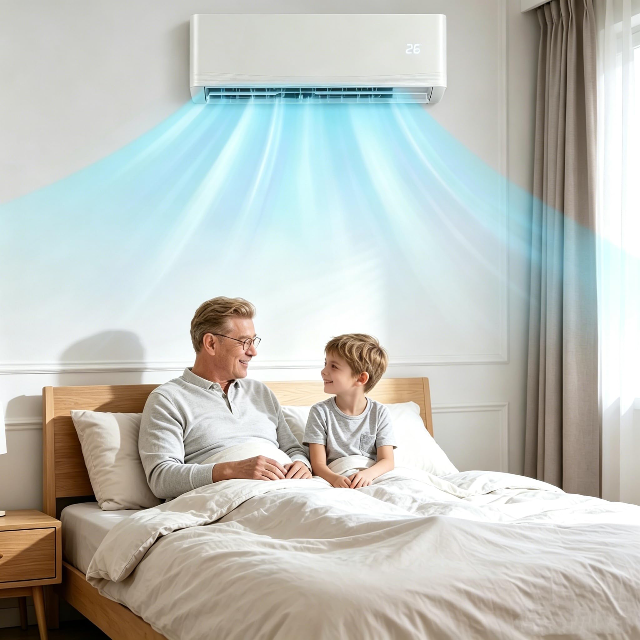LIFEZEAL - Aire acondicionado dividido inversor reversible, aire acondicionado silencioso con tubos de cobre, A++, R32, funciones calefacción, refrigeración y deshumidificación, para sala de estar
