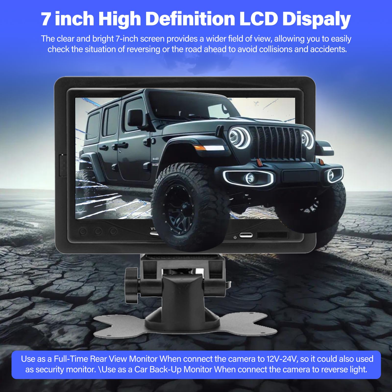Monitor 7 Pulgadas con Camara Marcha Atras - Monitor de Coche con Soporte de cámara de Marcha atrás IP67 Impermeable 18IR visión Nocturna - 2 Cámaras retrovisoras+2 Cables para camión/autobús/Tractor