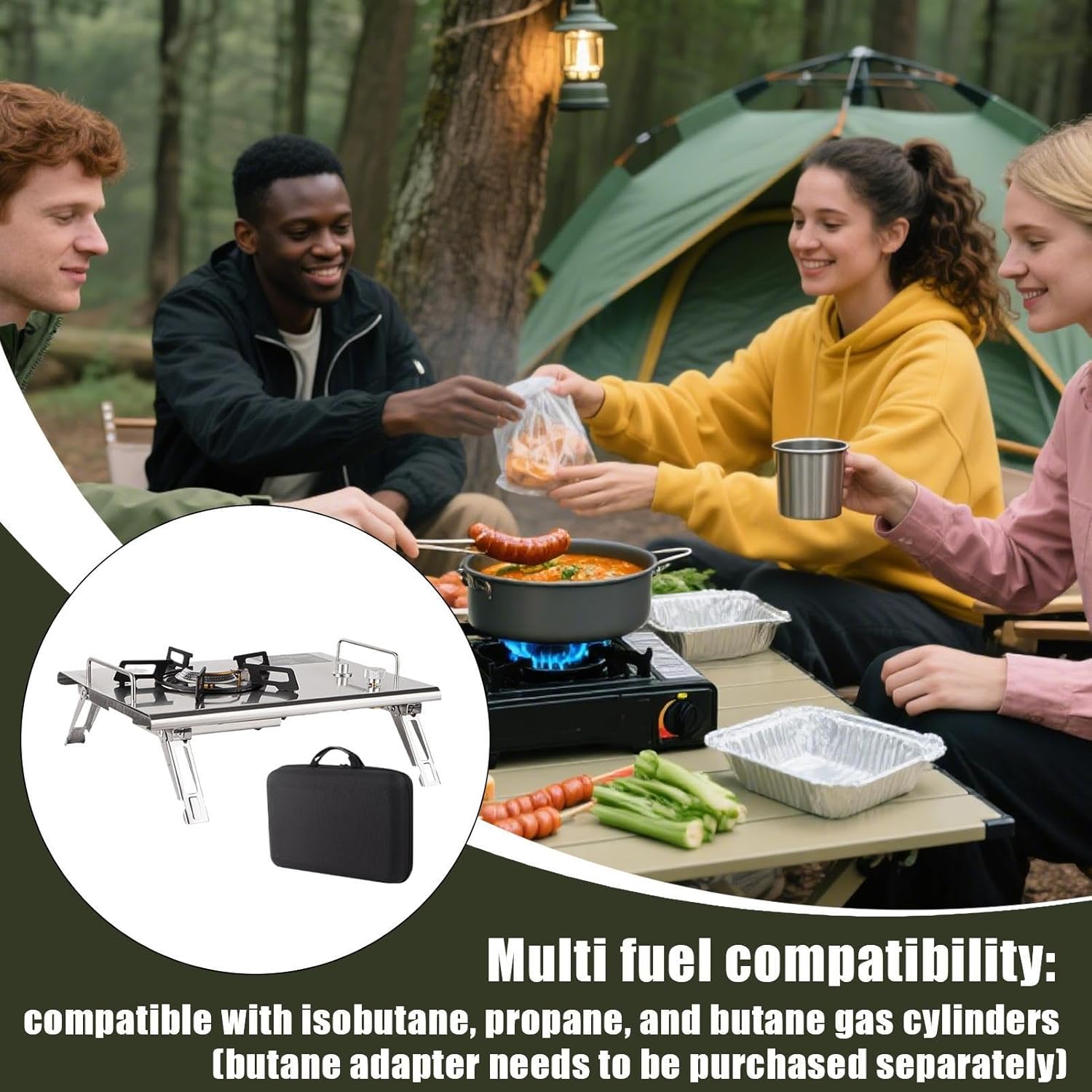 Camping Stove, Foldable Single Burner—Portable Cooker for Hiking, Backyard Grilling, Picnic, Patio BBQ, Tailgating, Fishing, and RV Trips