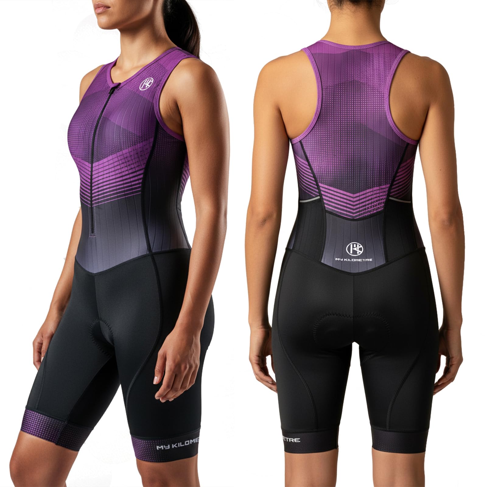 MY KILOMETRE Damen Triathlon Anzug Einteiler Ärmellos Tri Anzug mit Eingebautem BH Gepolstert Schnell Trocken Abnehmen