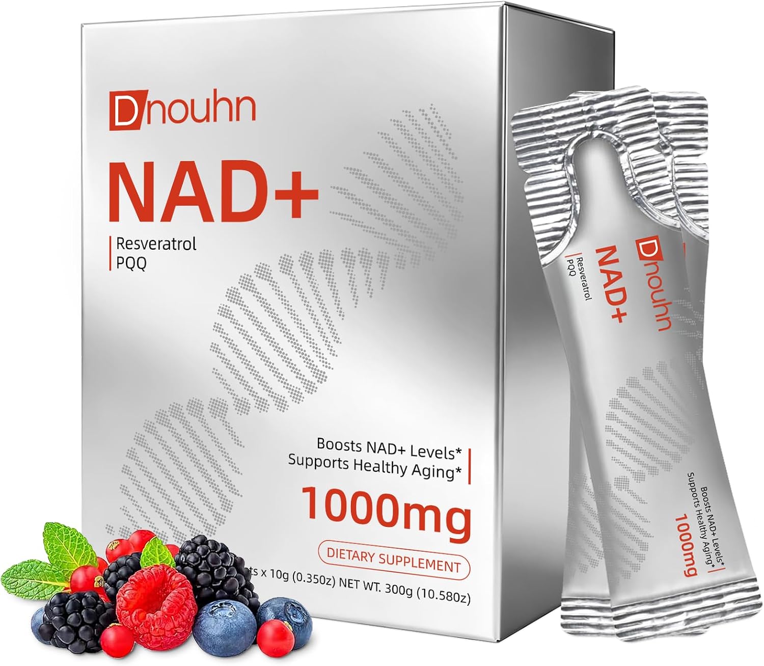 NAD Liquid Supplement 1000mg, Nicotinamide Riboside & Resveratrol with PQQ, NAD Supplement for Women & Men, Boosts Cellular Energy, Anti-Aging, Immune, Focus, 30 Packets