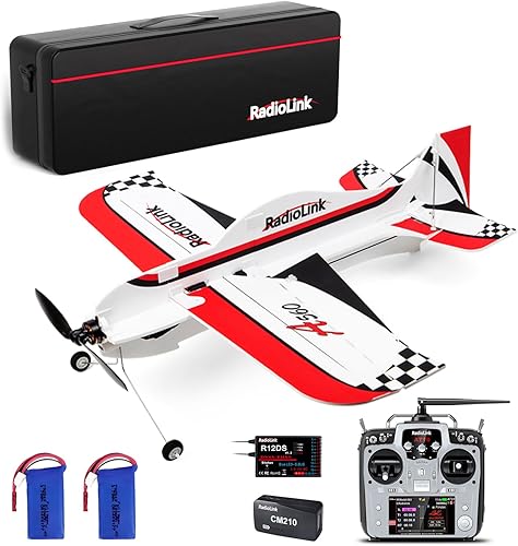 Radiolink A560 PNP (Plug&Play) Avión RC 3D y AT10II Transmisor RC gris de 12 canales y receptor R12DS, radio del acelerador de mano izquierda, kit