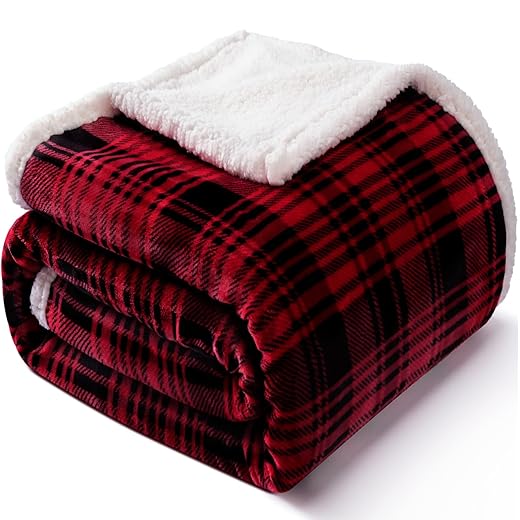 Touchat Cozy Sherpa Plaid Throw Blanket