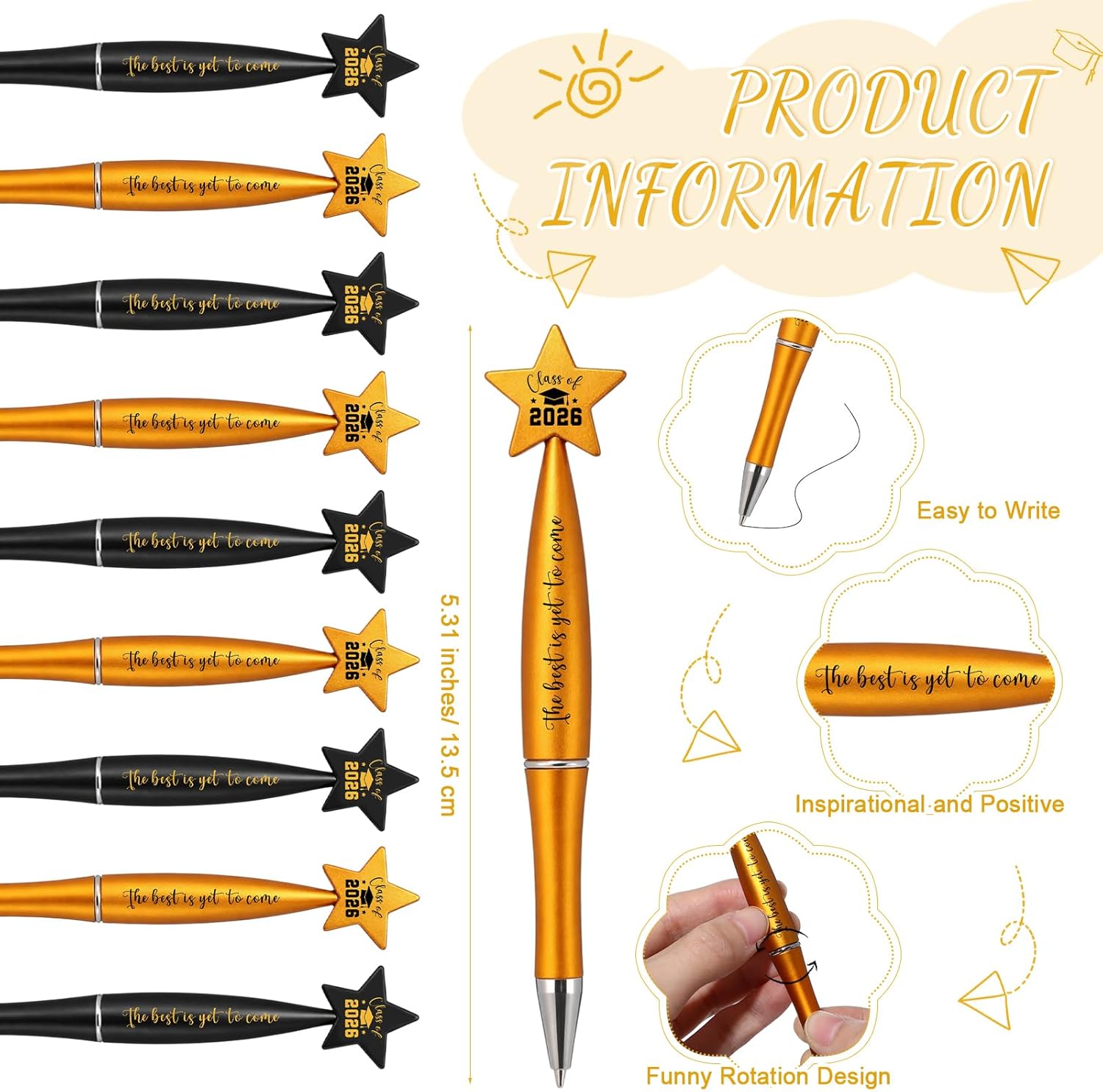 Resurhang 30 Set Class of 2026 Graduation Gifts Bulk Metal Star Ballpoint Pens Acrylic Tassels Keychains Congrats Card Prom 2026 Graduation Party Favors for College High School Student Teacher(Black)