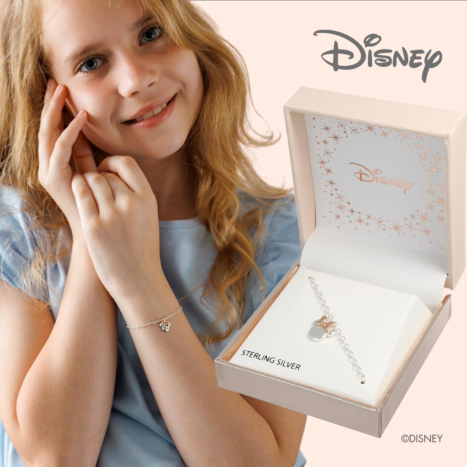 Disney Bracciale Bambine con Minnie Mouse in Argento 925 e Zirconi, Lunghezza 13-18cm, Gioielli