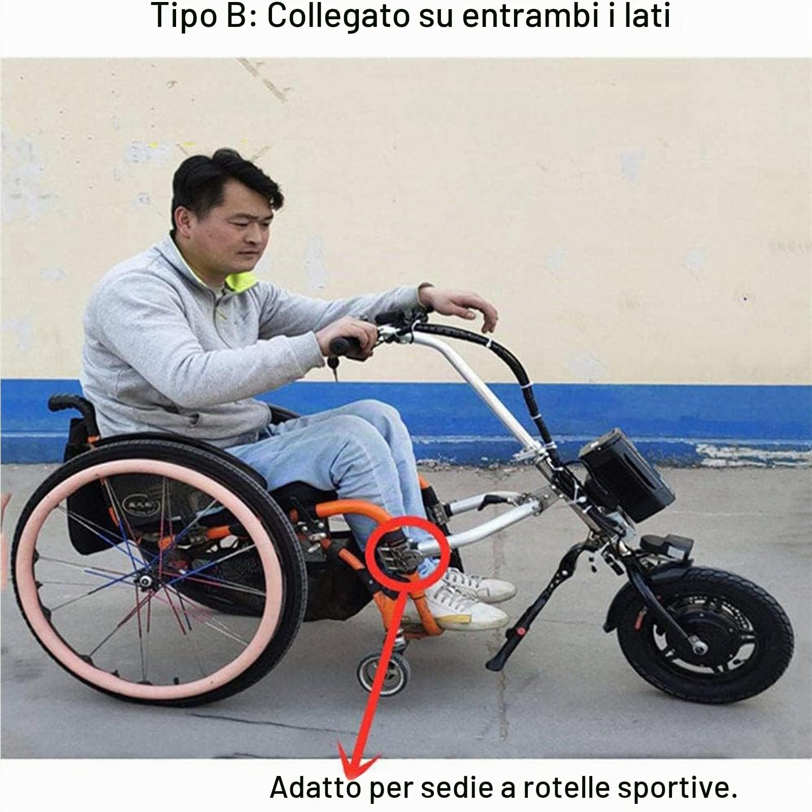 Motore Elettrico 500W per Carrozzine Manuali-Sistema Traino con Autonomia 65km,Display LCD,Pneumatici 12" Antipuncture,Adattatore 20-26mm-Ideale per Percorsi Urbani e Pendii,B