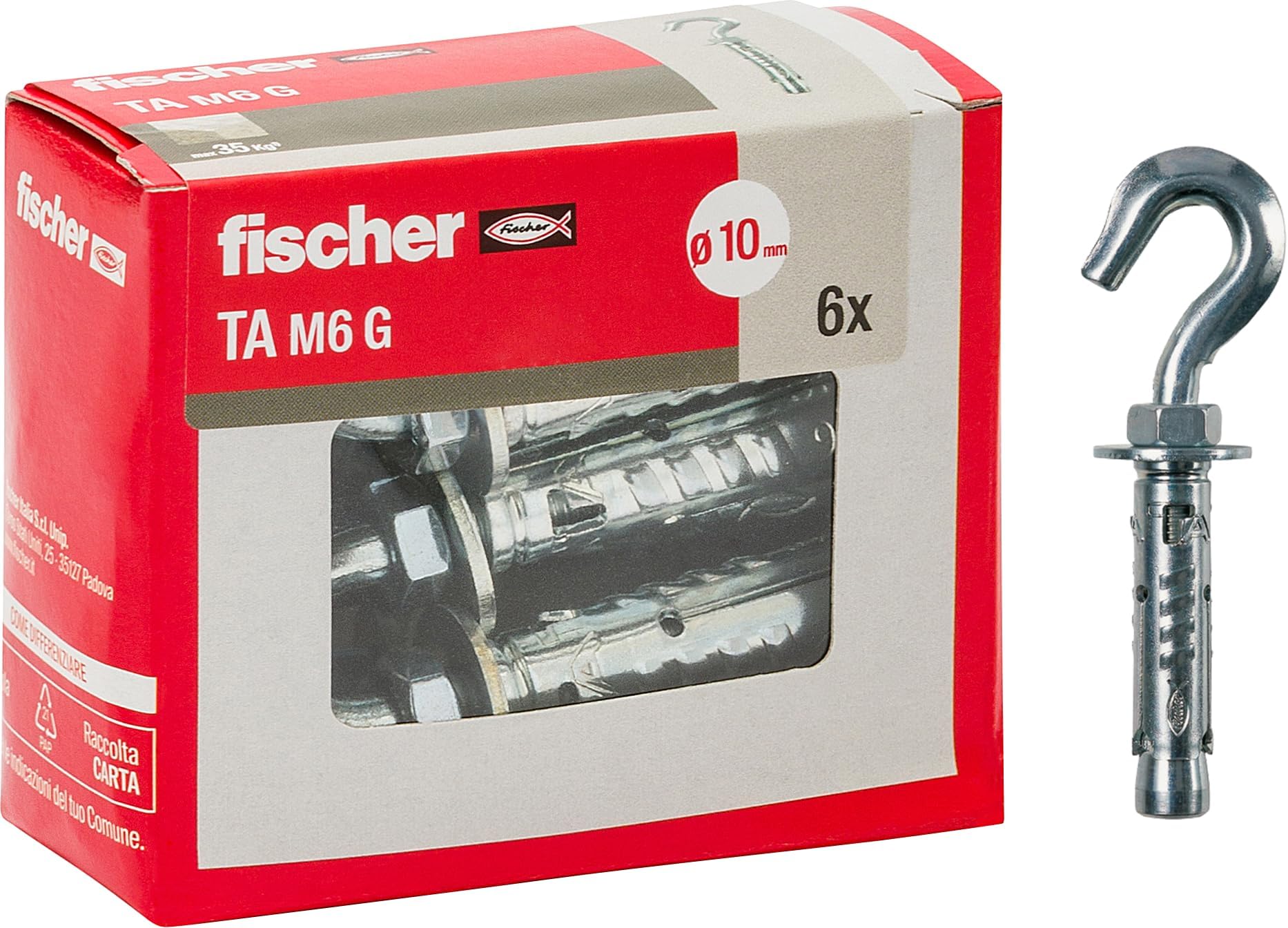 Fischer 71256 Tasselli acciaio Con, Diametro Steel Dowel TA M 6 with Hook, Diameter 10 mm, Steel, M6 + gancio