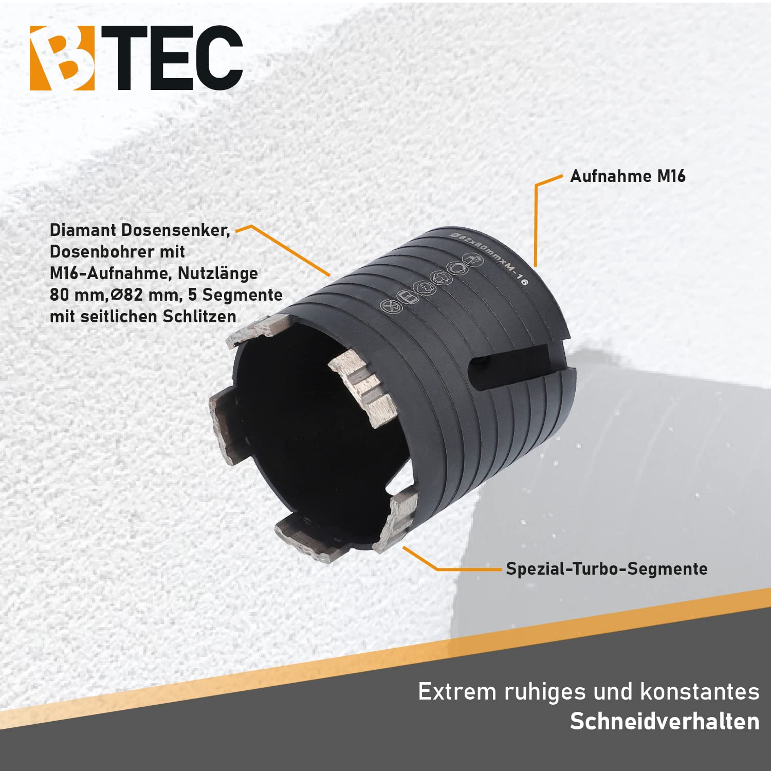 BTEC – Diamant Dosensenker 82 mm mit M16-Aufnahme + 80 mm Nutzlänge – Dosenbohrer für Mauerwerk, Kalksandstein, Ziegel, Poroton, Putz uvm. – Diamant Bohrkrone