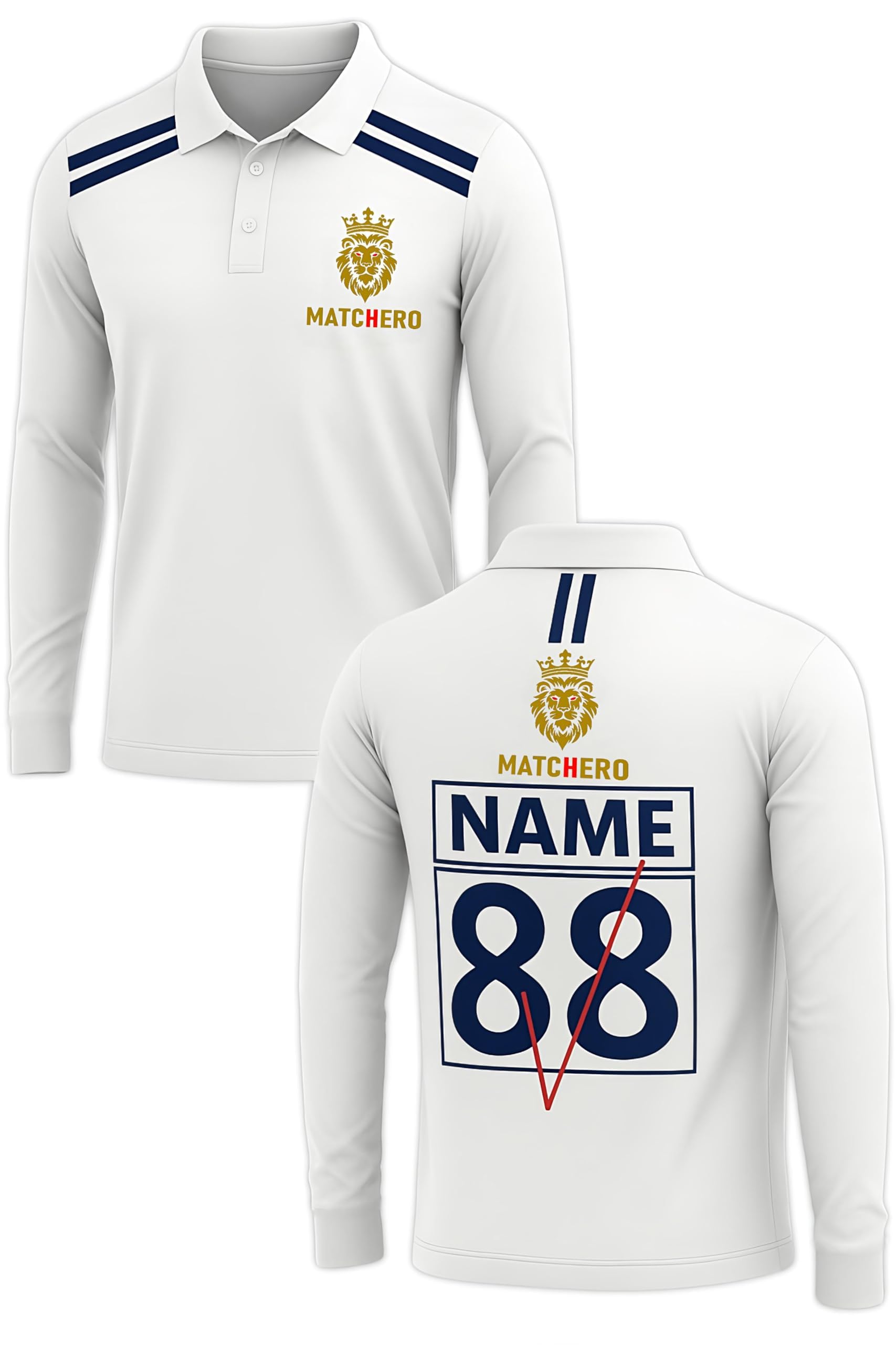 Matchero Custom Name and Number Mens Full Sleeve Cricket Uniform | Jersey and Trousers Combo | Jacquard T-Shirt with Diagonal Trousers | Cricket Jersey | Cricket Dress