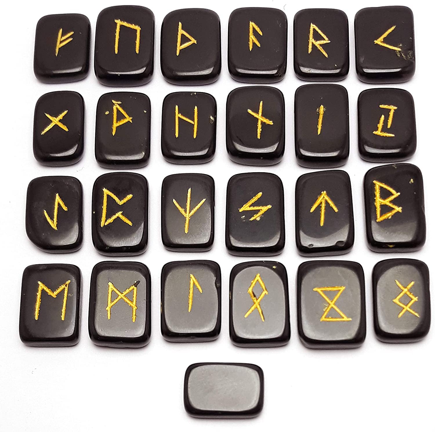 Natural Gemstone Runes Set Polished Stone Engraved Symbol 25pcs Set Crystal Chakra Healling (Black Tourmaline) gift for valentine day Wedding gift Home Decor