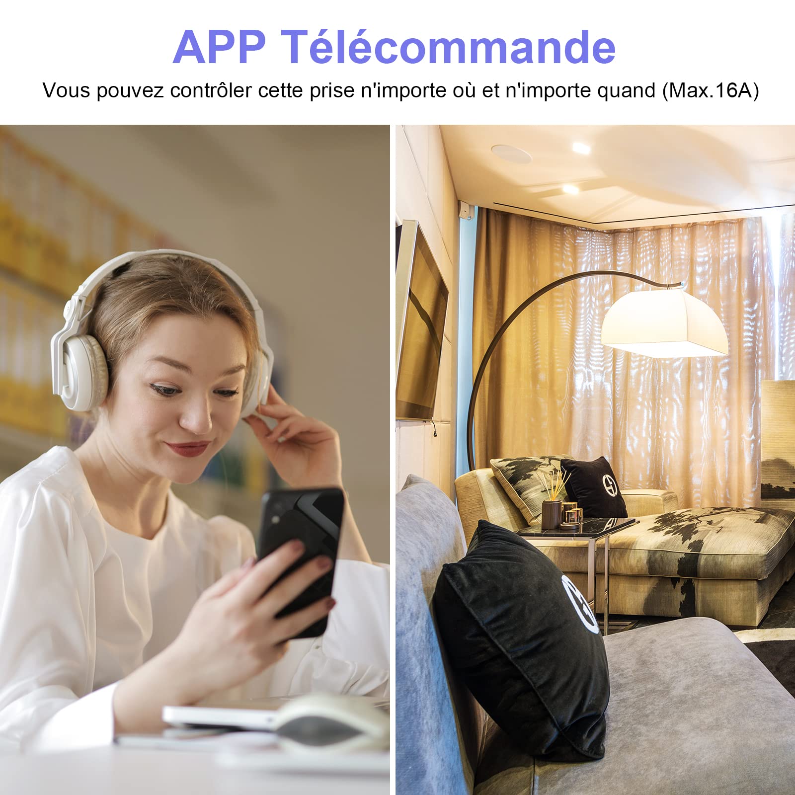 ANTELA Prise Connectée Alexa Française 16A 3680W | Mesure de Consommation Électrique Type-E, Prise Intelligente avec Google Home,Smart Life APP, Horaires et Minuterie, 4PCs