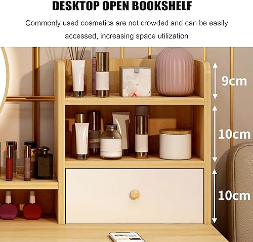 Miniatura 5 de Juego de tocador con espejo y luz, escritorio de maquillaje de madera con taburete acolchado, mesa de maquillaje grande con 7 cajones y 4 estantes