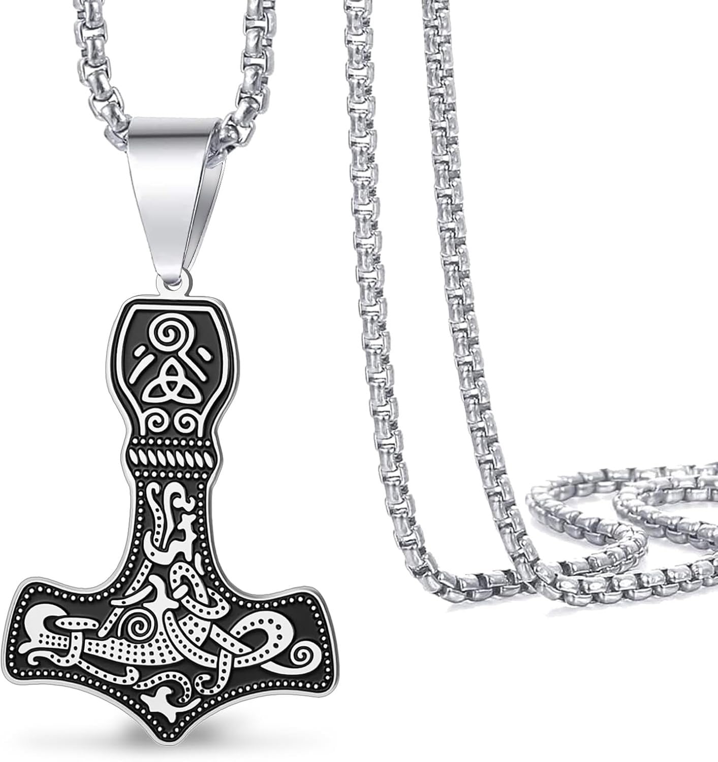 XIUNYIE VIKING THORS HAMMER NECKLACE, Vintage Norse Mjolnir Pendant Stainless Steel Viking Pendant for Men, Nordic Pagan Amulet Jewelry Gift, Mjolnir Necklace-S