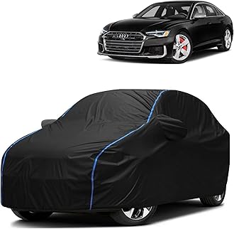 FAVY All Weather Resistant Car Body Cover Compatible with Audi S6 Scratch Proof, Anti-Dust, UV Protection with Windproof Buckle Strap and Mirror Pockets, Bottom Elastic Fitted-Black
