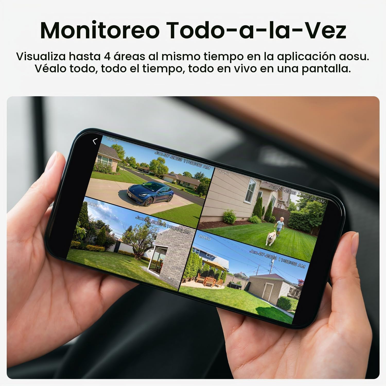 AOSU 3MP Cámara Vigilancia WiFi Exterior Solar con Bateria Satation y 2 Cámaras,No se requiere suscripción & Panel Solar Integrado con 2.4G/5Ghz WiFi,Visión Nocturna a Color, 32GB Almacenamiento Local