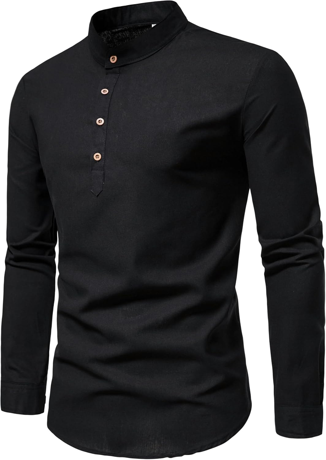 Spring and Autumn Casual Men's Solid Color Cotton Pullover Shirt Long Sleeve Tie-Odd Sports