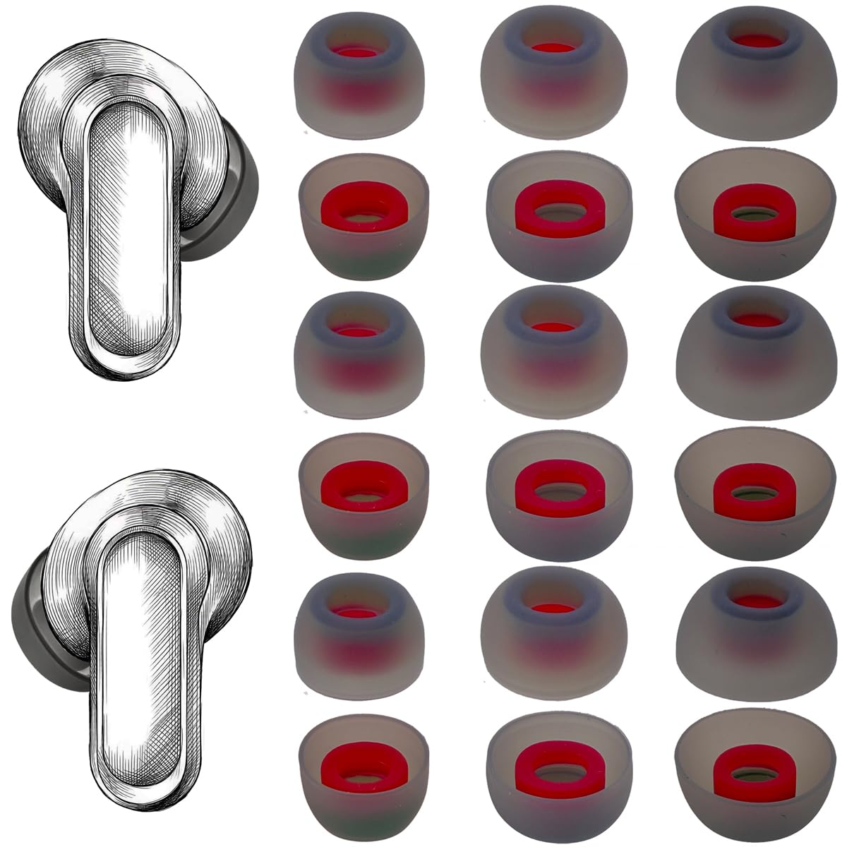 TENNMAK 18X Replacement Earbud Tips for TOZO NC20 / NC20 Pro / T20 Earbuds Eartips Accessories, 9 Pairs, Silicone Eartips