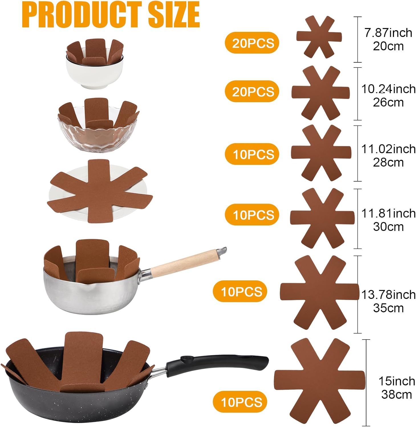 Honeydak 80 Pcs Felt Pot and Pan Protectors for Stacking Moving, 6 Different Size, Larger Thicker Pan Protector Pads, Anti-Slip Stacking Separator Pad for Kitchen Moving Supplies(Brown)