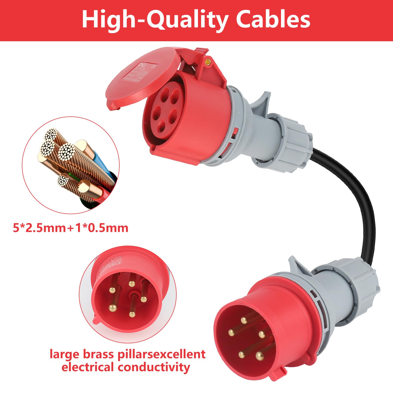 Dreamhigh® CEE Adapter, 32A(22KW) Stecker auf 16A(11KW) Kupplung, 5-polig, 400V, Schutzart IP44-Gummischlauchleitung