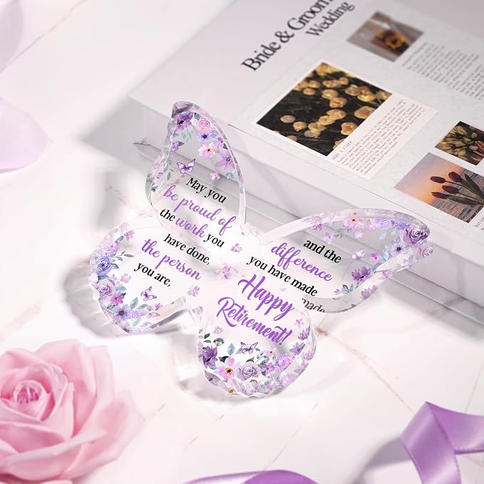 Regalo de jubilación único para mujer y hombre 2026, placa de acrílico con mariposa y palabras cálidas miniatura 2