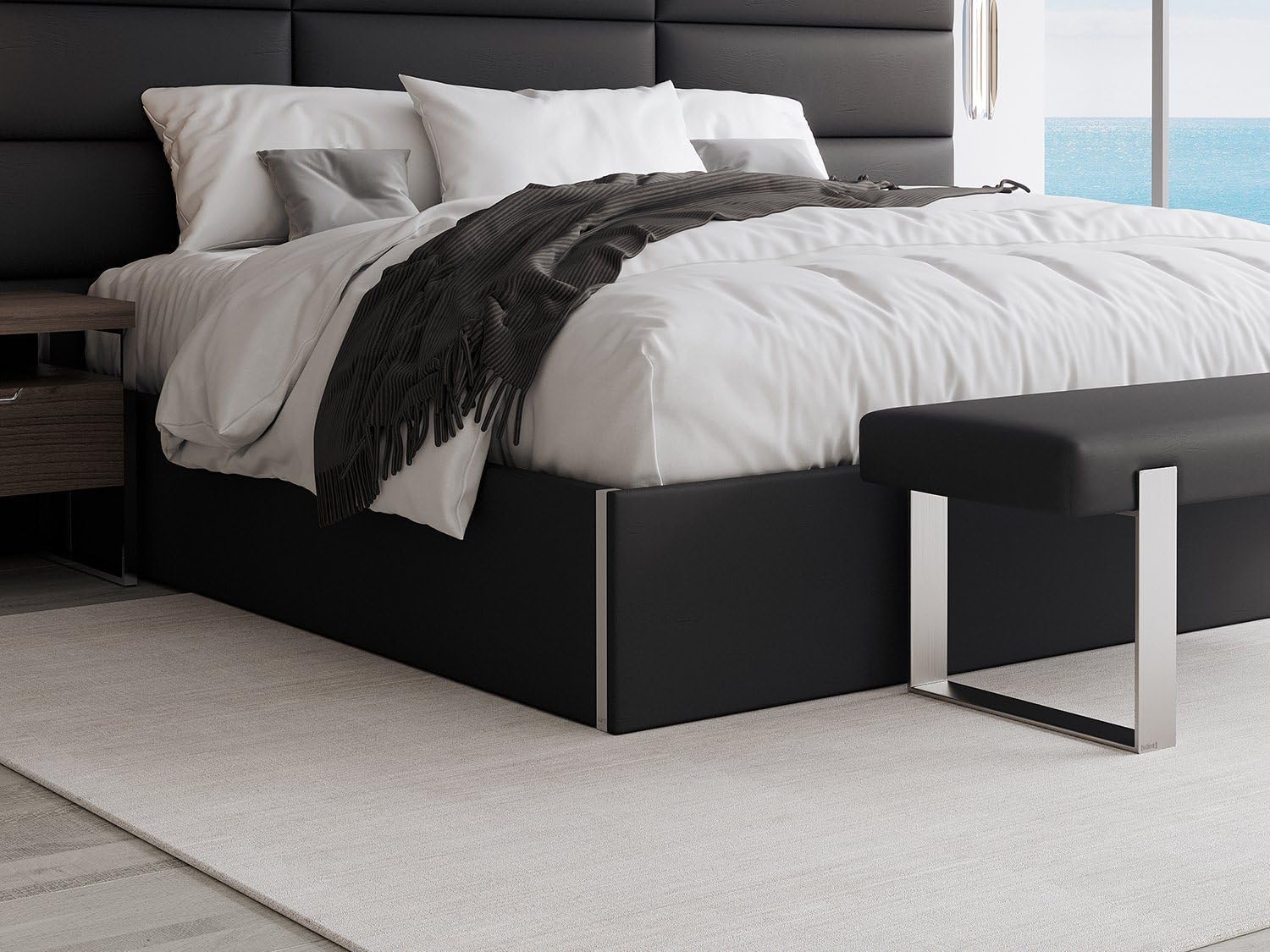 VANT Upholstered Platform Bed -Queen Size- Boucle Ivory - Easy Assembly Bed Frame No Box Spring Needed Foundation for Optimal Support - Sleek Modern Design for Any Bedroom