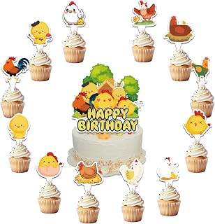 25 Pcs Chicken Cake Toppers - Farm Animals Cupcake Toppers for Chicken Party & Baby Shower Decorations