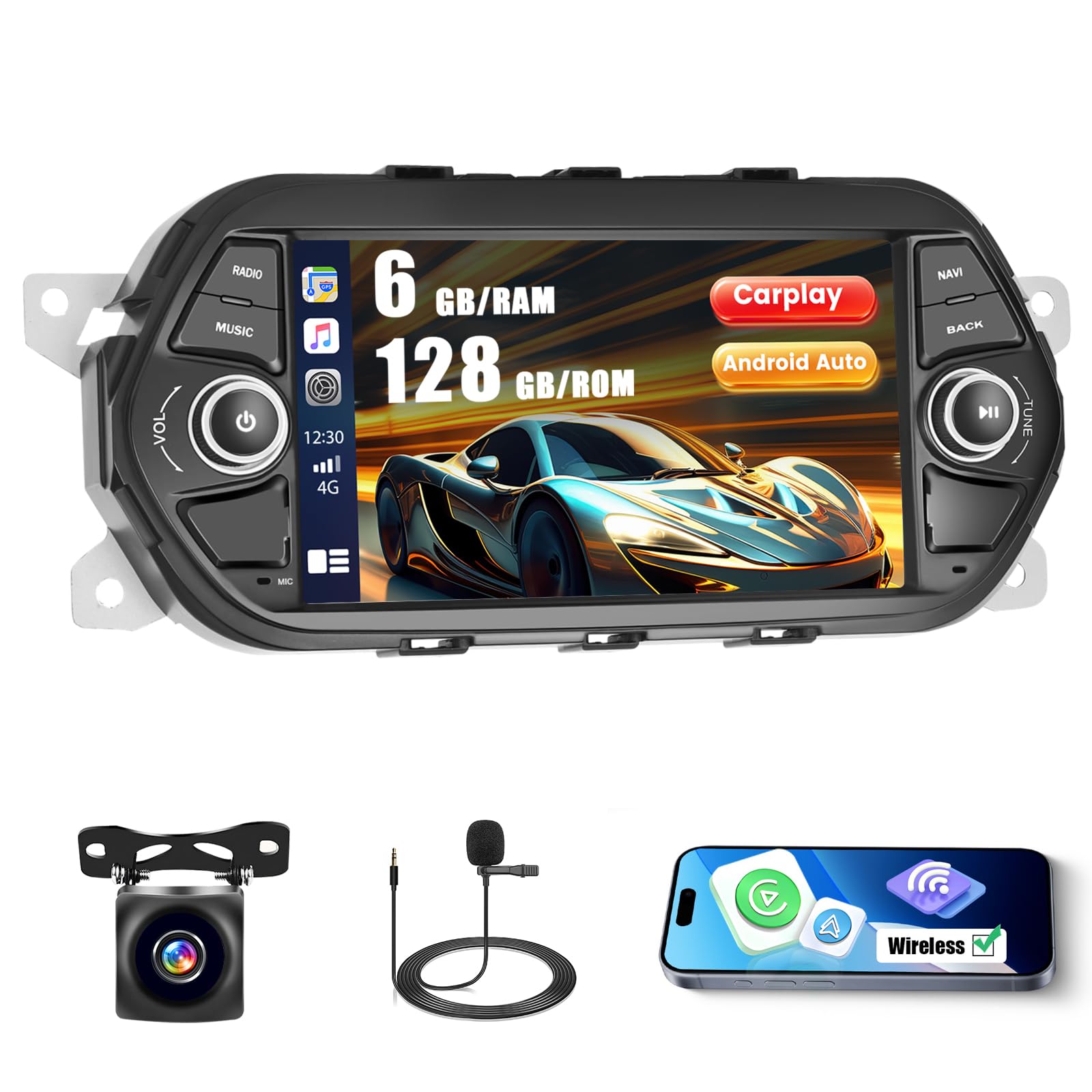 Roinvou 6G+128GG Android 15 Radio samochodowe dla Fiat Tipo Egea 2015-2017 bezprzewodowy CarPlay Android Auto, 7-calowy ekran dotykowy Radio Bluetooth Lustro Link GPS EQ WiFi FM/RDS SWC Tylna kamera