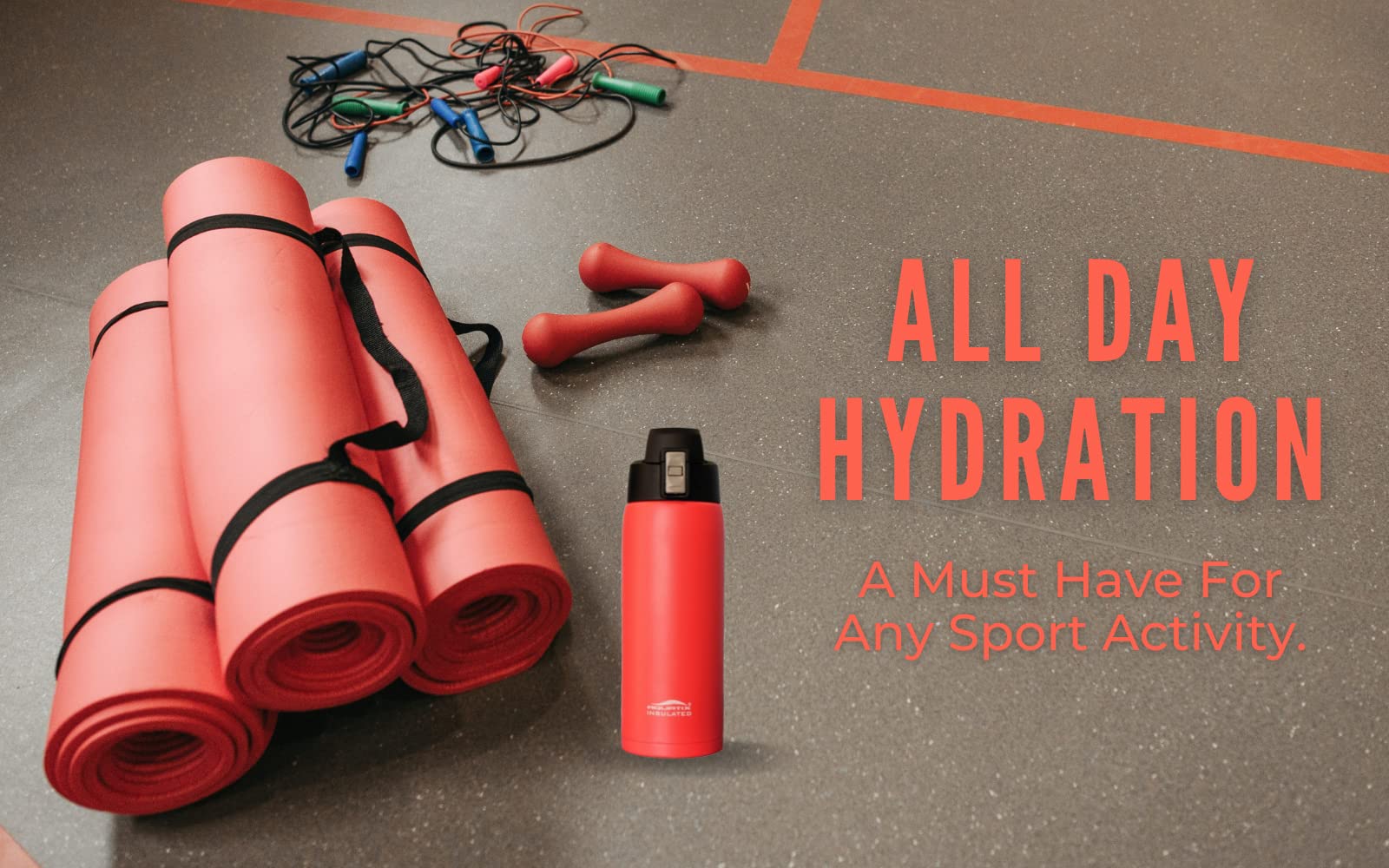 Aquatix Sport-Trinkflasche aus reinem Edelstahl, doppelwandig, vakuumisoliert, mit praktischem Klappverschluss, hält Getränke 24 Stunden kalt, 6 Stunden heiß